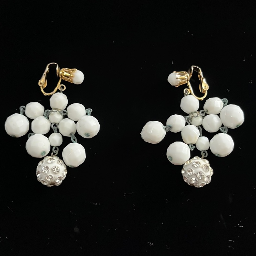 Amazing Milk Glass Rhinestone Earrings